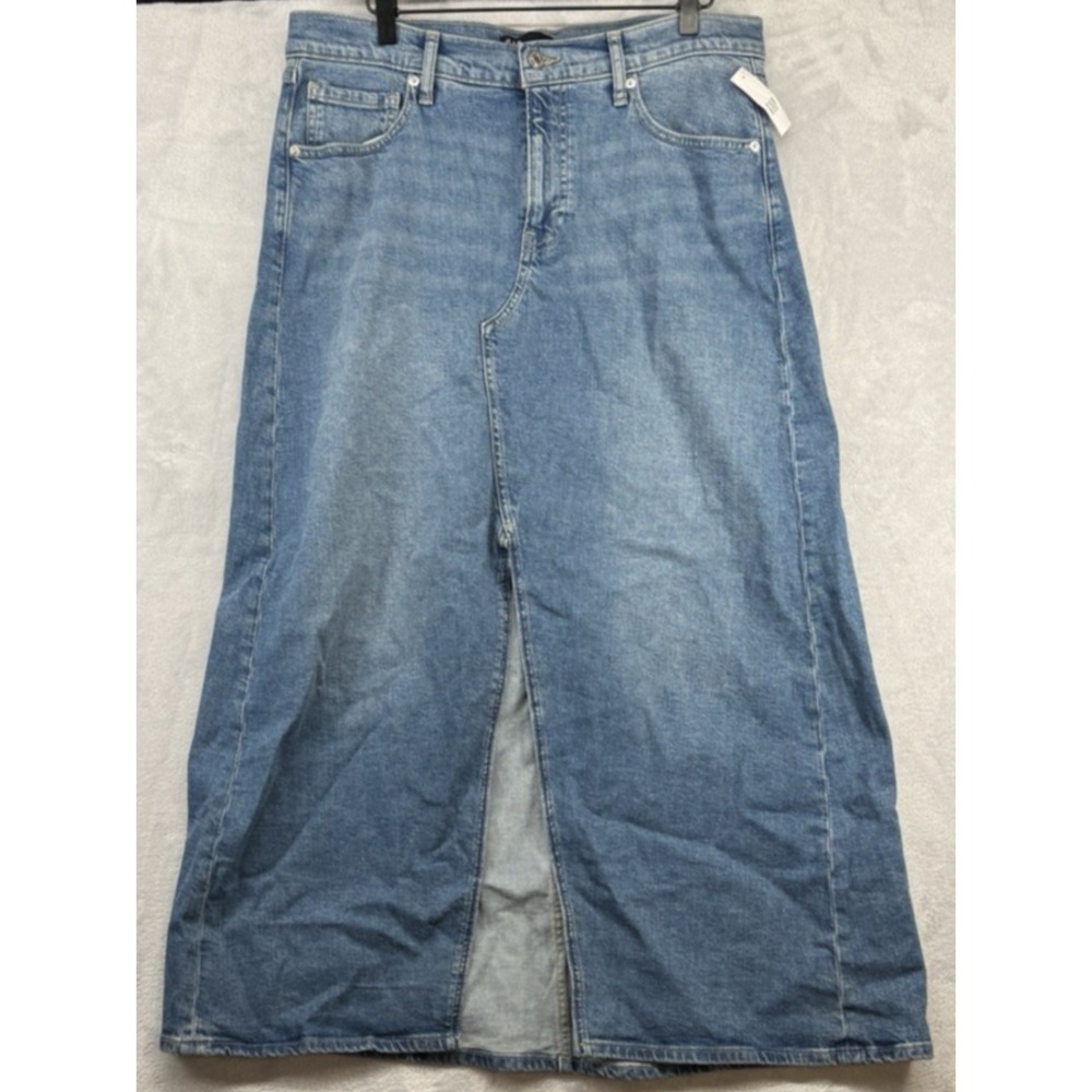 Gap Denim Maxi Skirt Medium Wash Cotton Front Slit Long A-Line Size 12/31 NWT